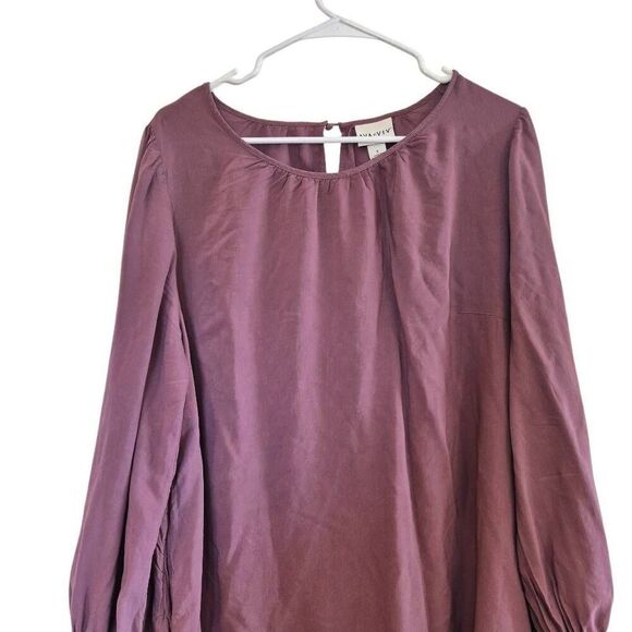 Ava & Viv Women's Mauve Rayon Long Sleeve Baby Doll Dress w Pockets - Picture 5 of 10